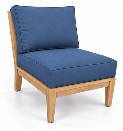 Mila Teak Armless Sectional Chair in Sunbrella 48080 Spectrum Indigo | Jr's Patio San Diego