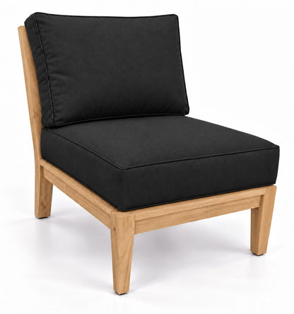 Mila Teak Armless Sectional Chair in Sunbrella 5408 Canvas Black | Jr's Patio San Diego