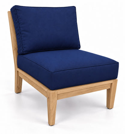 Mila Teak Armless Sectional Chair in Sunbrella 5439 Canvas Navy | Jr's Patio San Diego