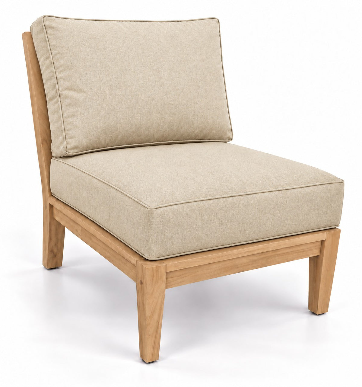 Mila Teak Armless Sectional Chair in Sunbrella 5492 Canvas Flax | Jr's Patio San Diego
