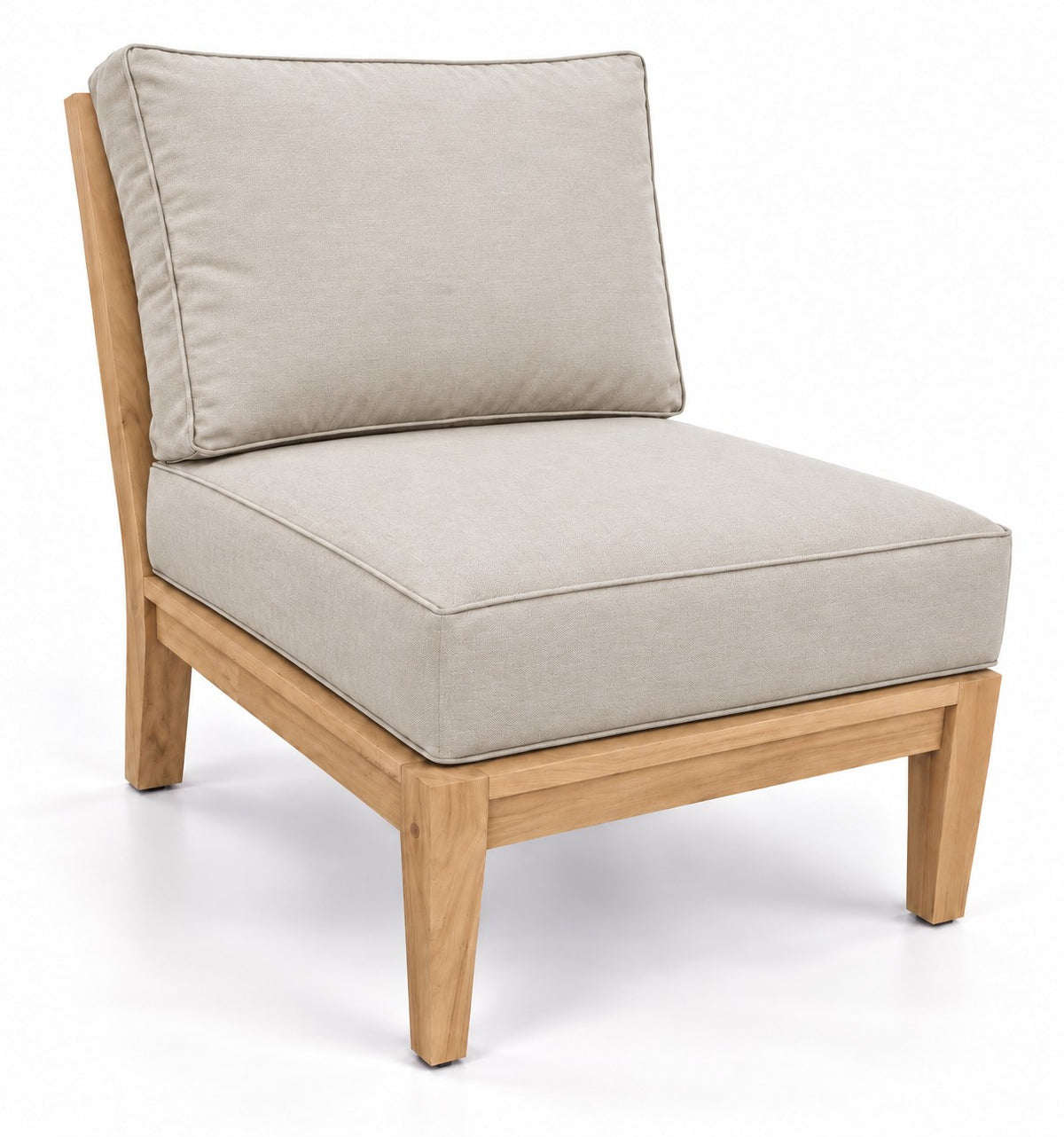 Mila Teak Armless Sectional Chair in Olefin Beige | Jr's Patio San Diego