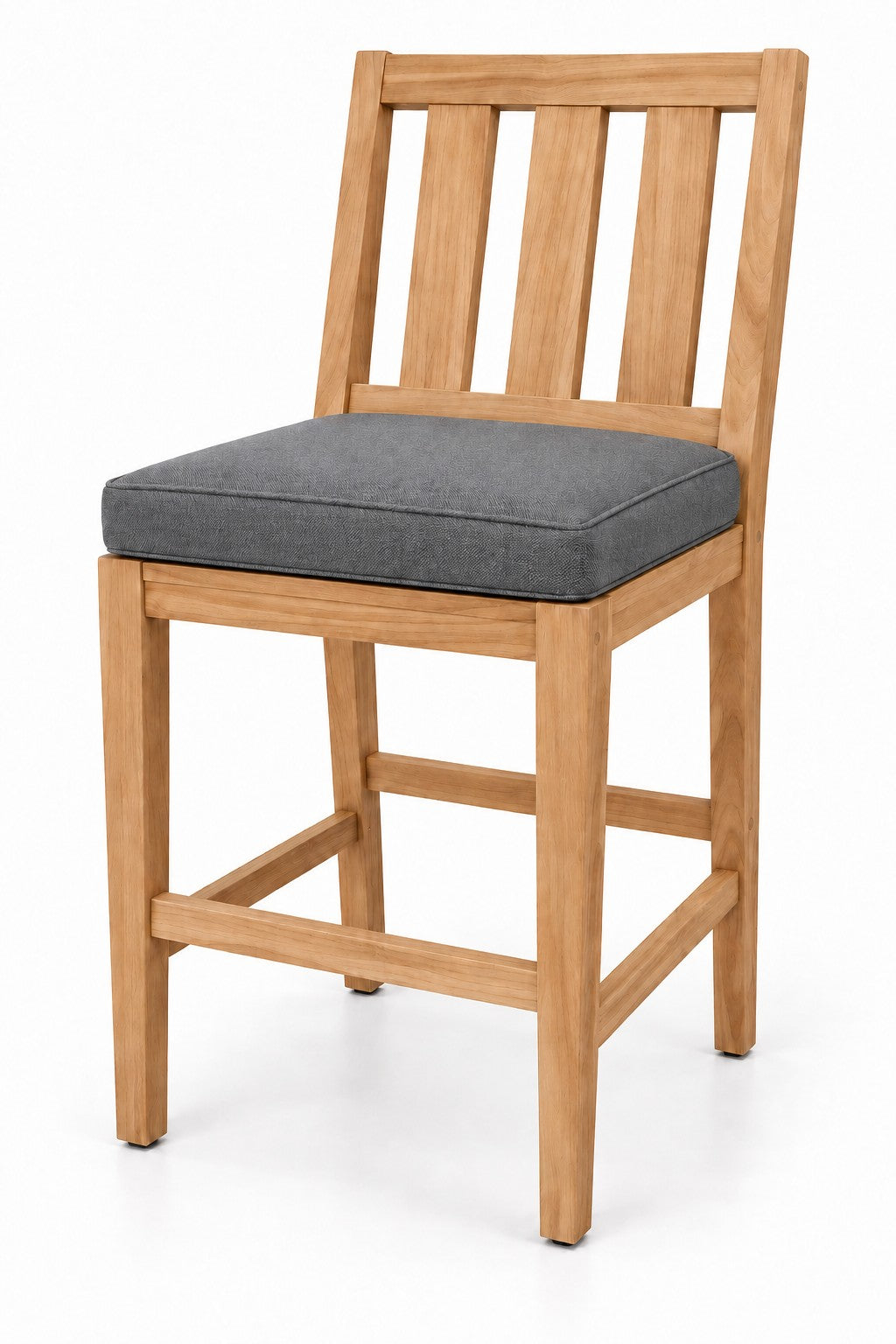 Mila Teak Bar Stool in Sunbrella 40434 Cast Slate | Jr's Patio San Diego