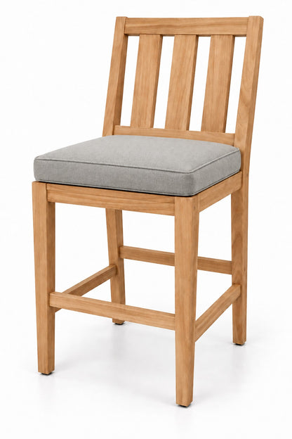Mila Teak Bar Stool in Sunbrella 5402 Canvas Granite | Jr's Patio San Diego