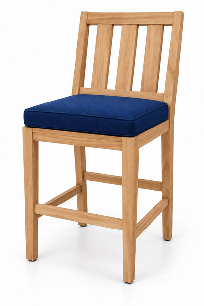 Mila Teak Bar Stool in Sunbrella 5439 Canvas Navy | Jr's Patio San Diego