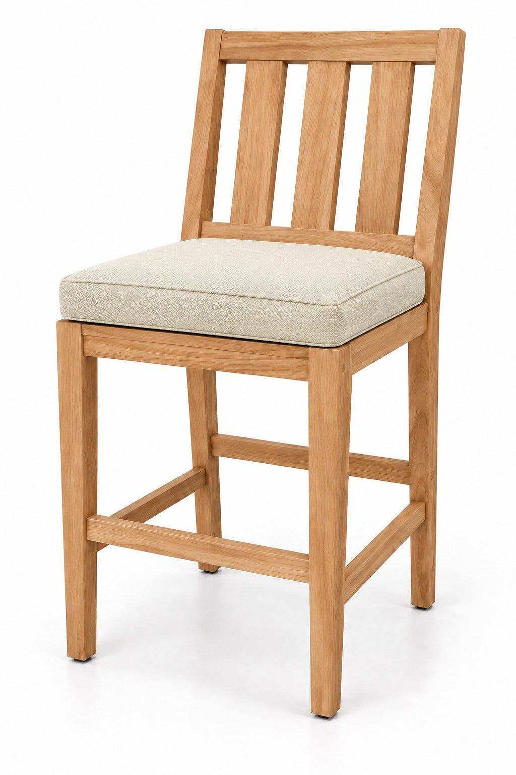 Mila Teak Bar Stool in Sunbrella 5453 Canvas Canvas | Jr's Patio San Diego