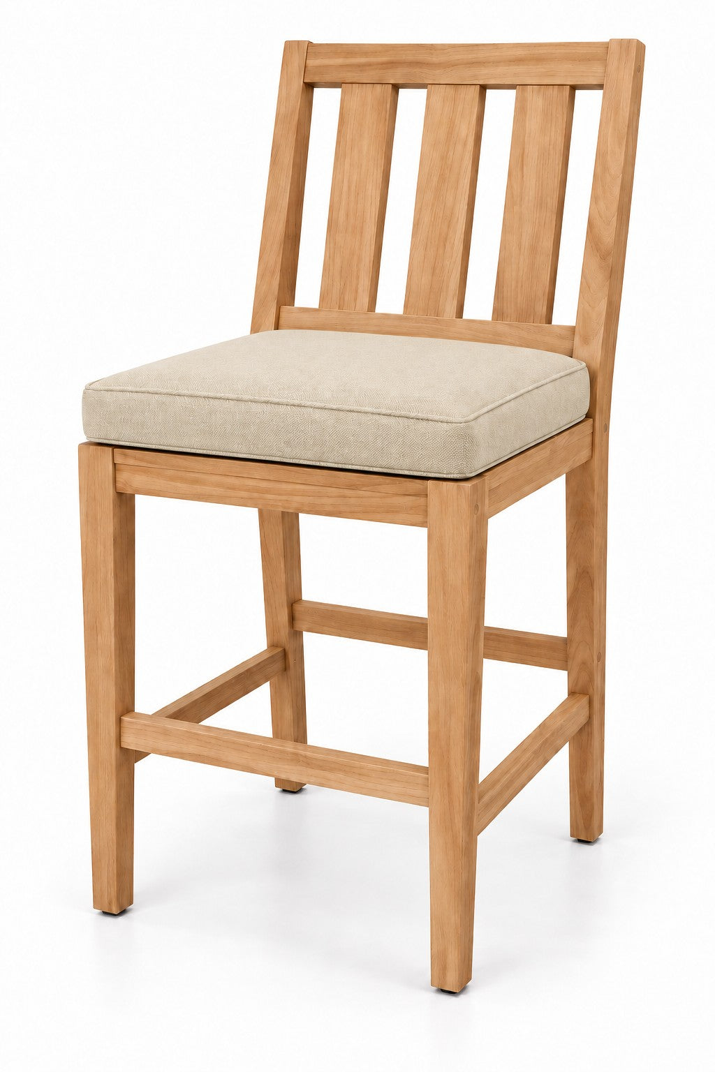 Mila Teak Bar Stool in Sunbrella 5492 Canvas Flax | Jr's Patio San Diego