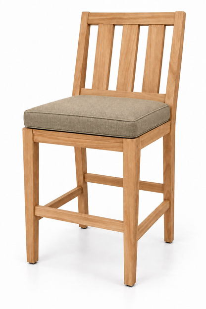 Mila Teak Bar Stool in Sunbrella 40432 Cast Shale | Jr's Patio San Diego
