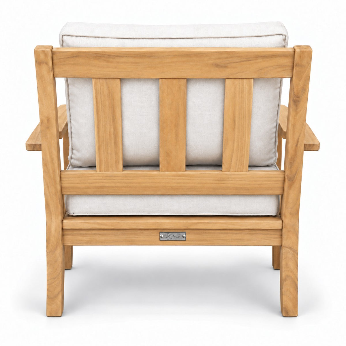 Mila Teak Club Chair – back view showing the slatted teak back | Jr's Patio San Diego