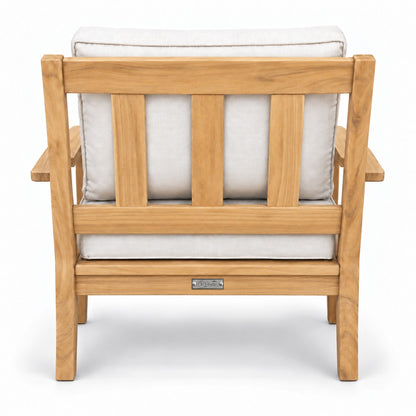 Mila Teak Club Chair – back view showing the slatted teak back | Jr's Patio San Diego
