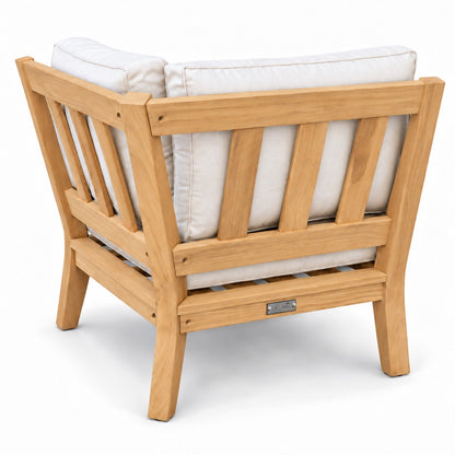 Mila Teak Corner Sectional Chair – back view showing the slatted teak back | Jr's Patio San Diego