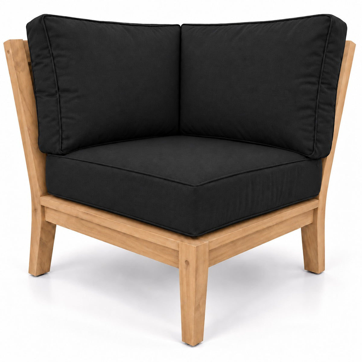 Mila Teak Corner Sectional Chair in Sunbrella 5408 Canvas Black | Jr's Patio San Diego