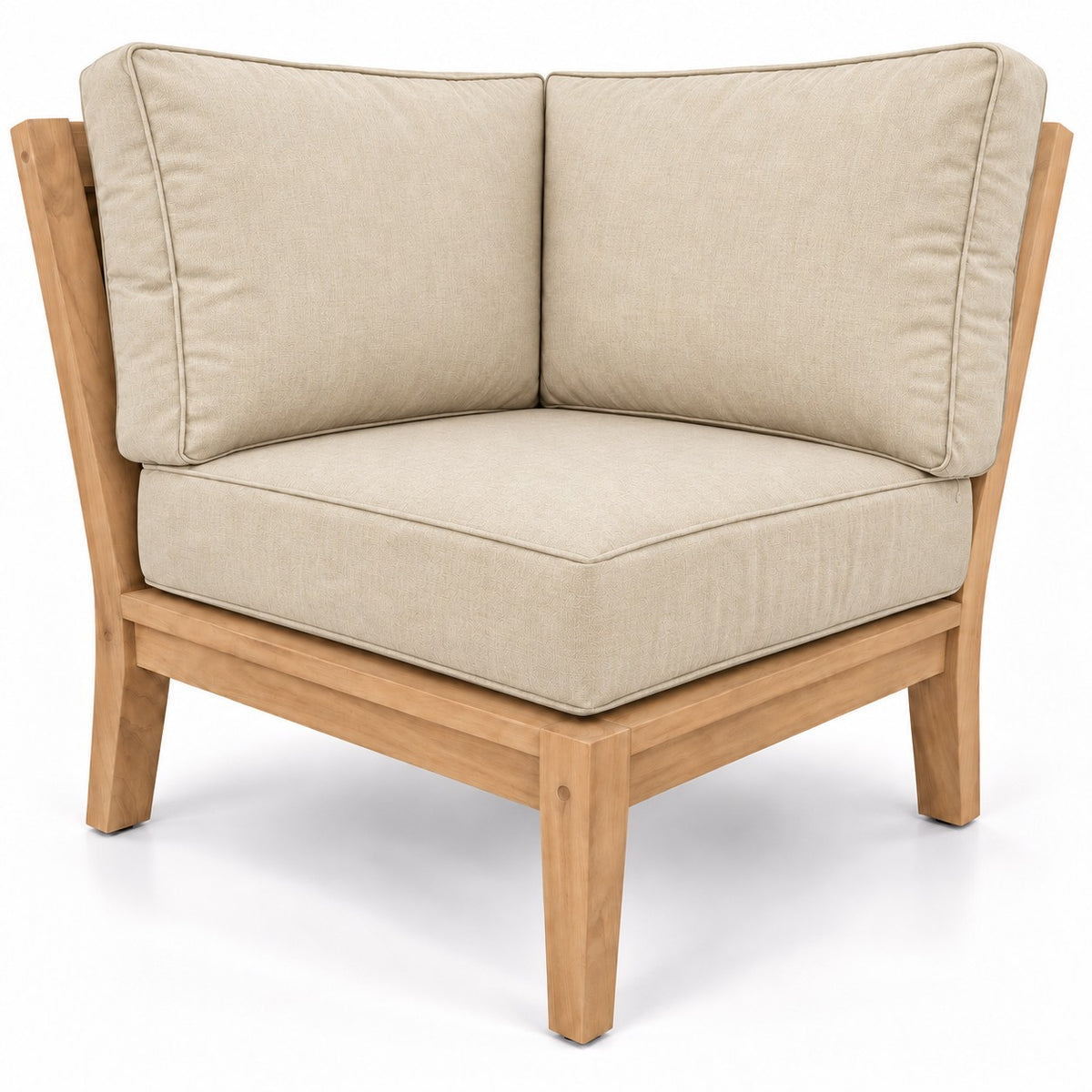 Mila Teak Corner Sectional Chair in Sunbrella 5492 Canvas Flax | Jr's Patio San Diego