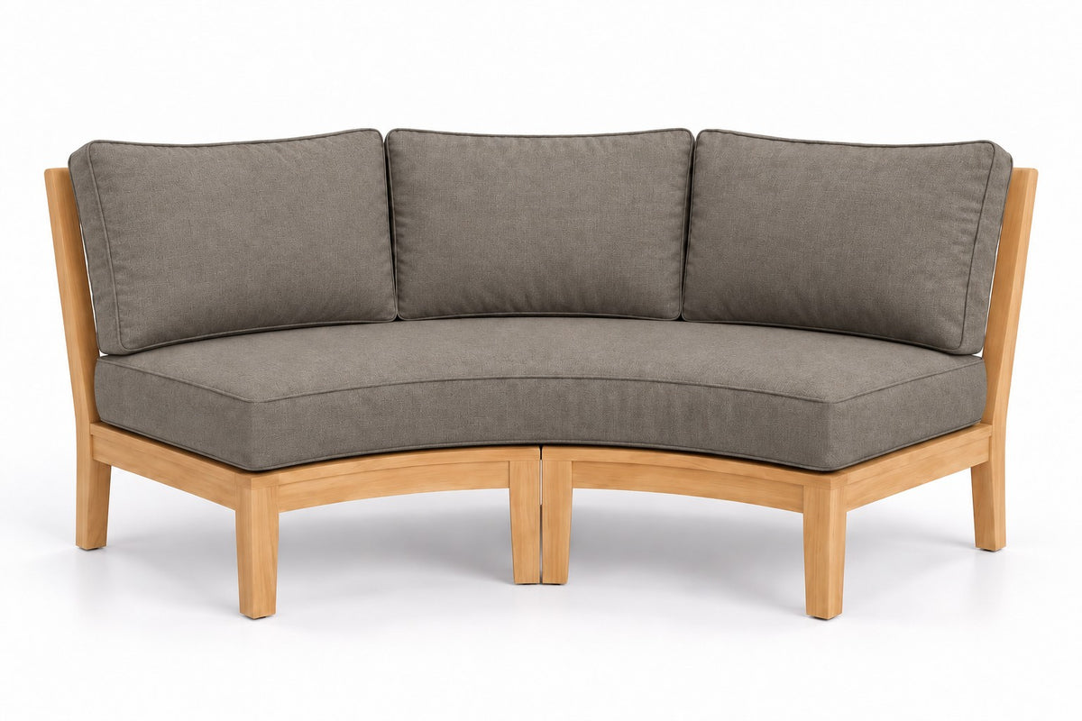 Mila Teak Curve Sectional Sofa in Sunbrella 40432 Cast Shale | Jr's Patio San Diego
