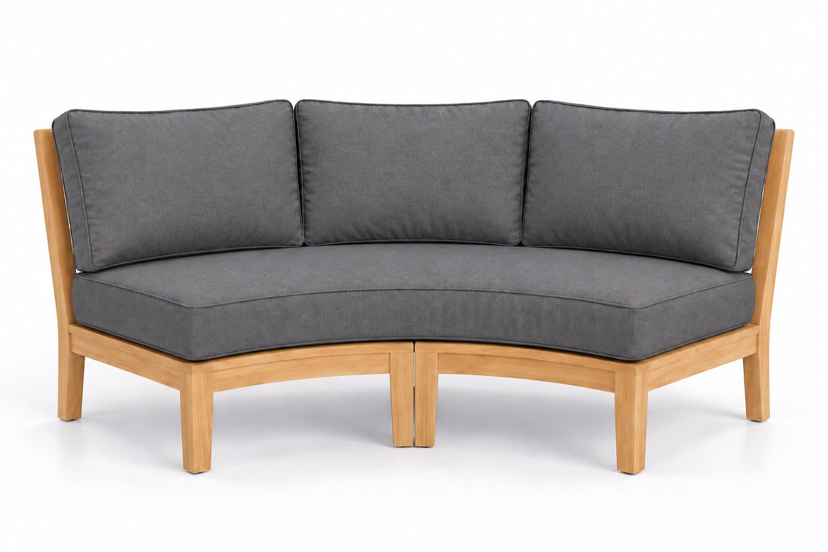 Mila Teak Curve Sectional Sofa in Sunbrella 40434 Cast Slate | Jr's Patio San Diego