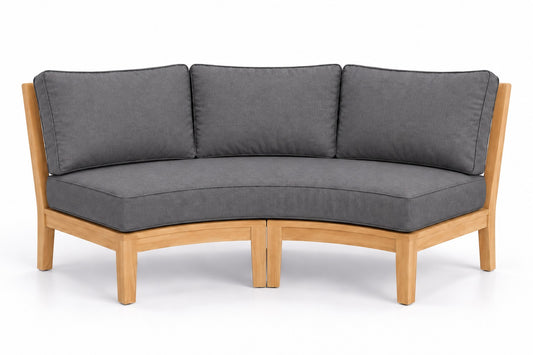 Mila Teak Curve Sectional Sofa in Sunbrella 40434 Cast Slate | Jr's Patio San Diego