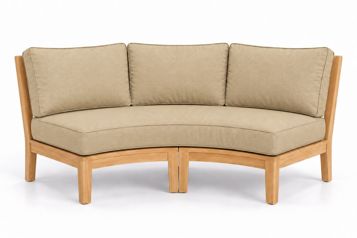 Mila Teak Curve Sectional Sofa in Sunbrella 48019 Spectrum Sand | Jr's Patio San Diego