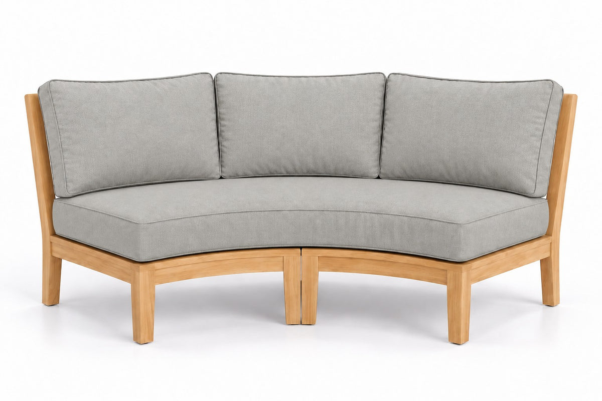 Mila Teak Curve Sectional Sofa in Sunbrella 5402 Canvas Granite | Jr's Patio San Diego