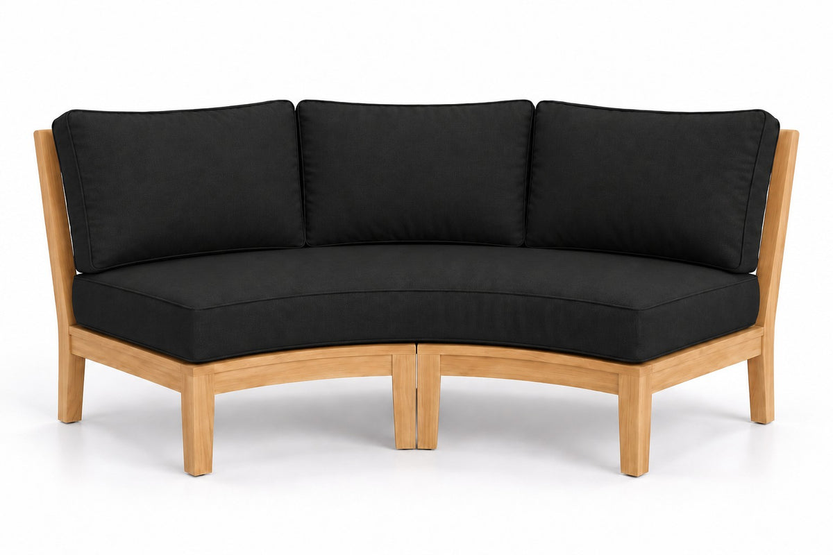 Mila Teak Curve Sectional Sofa in Sunbrella 5408 Canvas Black | Jr's Patio San Diego
