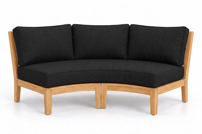Mila Teak Curve Sectional Sofa in Sunbrella 5408 Canvas Black | Jr's Patio San Diego