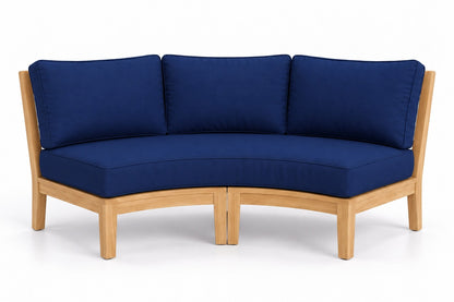 Mila Teak Curve Sectional Sofa in Sunbrella 5439 Canvas Navy | Jr's Patio San Diego