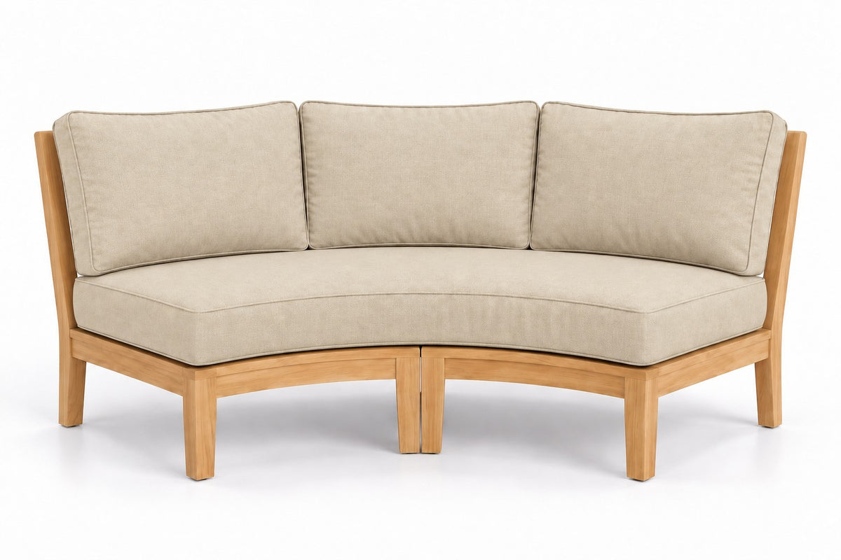 Mila Teak Curve Sectional Sofa in Sunbrella 5492 Canvas Flax | Jr's Patio San Diego