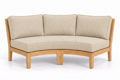Mila Teak Curve Sectional Sofa in Sunbrella 5492 Canvas Flax | Jr's Patio San Diego