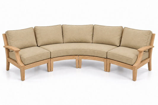 Mila Teak Curve U-Shape Sectional – 3 Piece in Sunbrella 48019 Spectrum Sand | Jr's Patio San Diego
