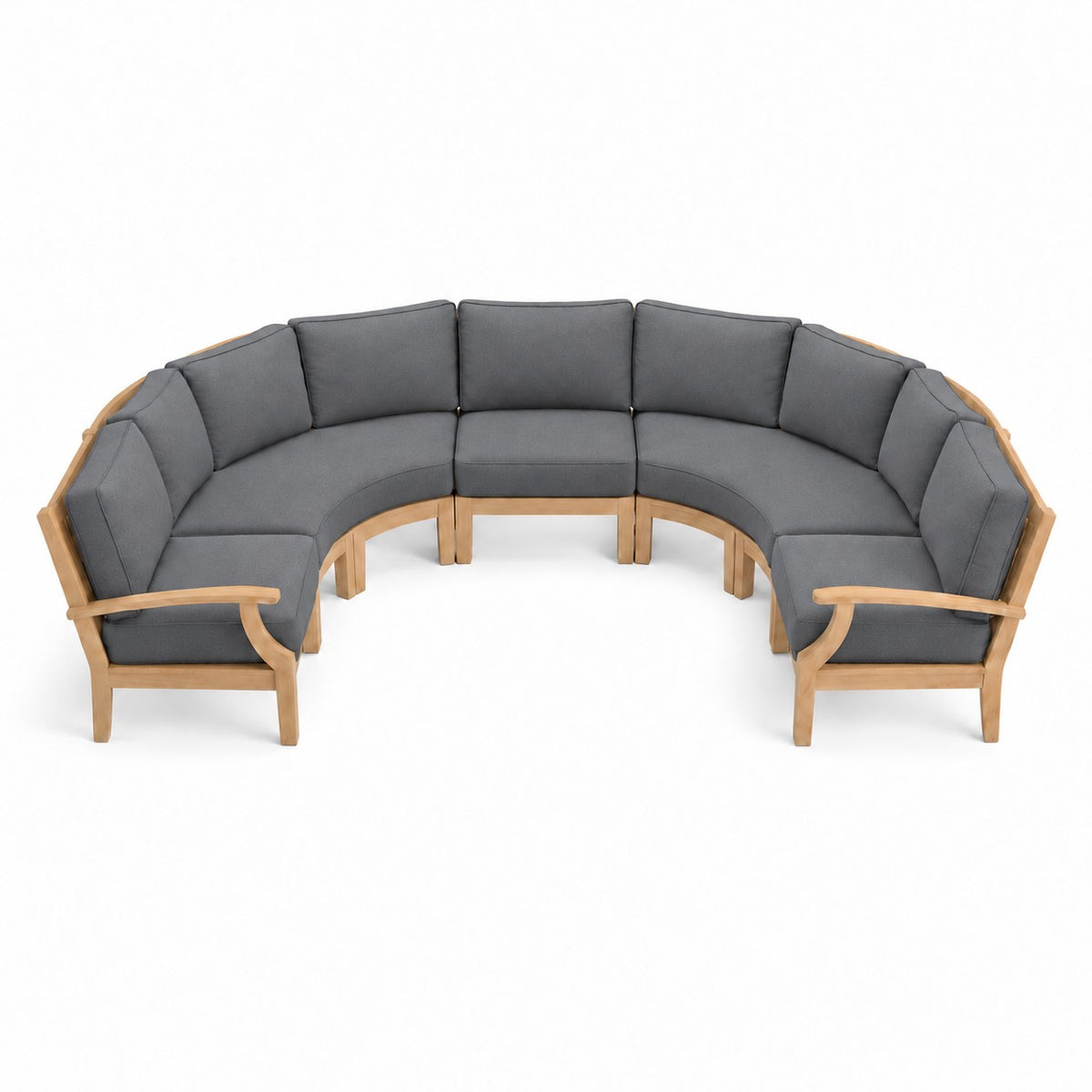 Mila Teak Curve U-Shape Sectional – 5 Piece in Sunbrella 40434 Cast Slate | Jr's Patio San Diego