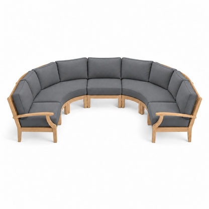 Mila Teak Curve U-Shape Sectional – 5 Piece in Sunbrella 40434 Cast Slate | Jr's Patio San Diego