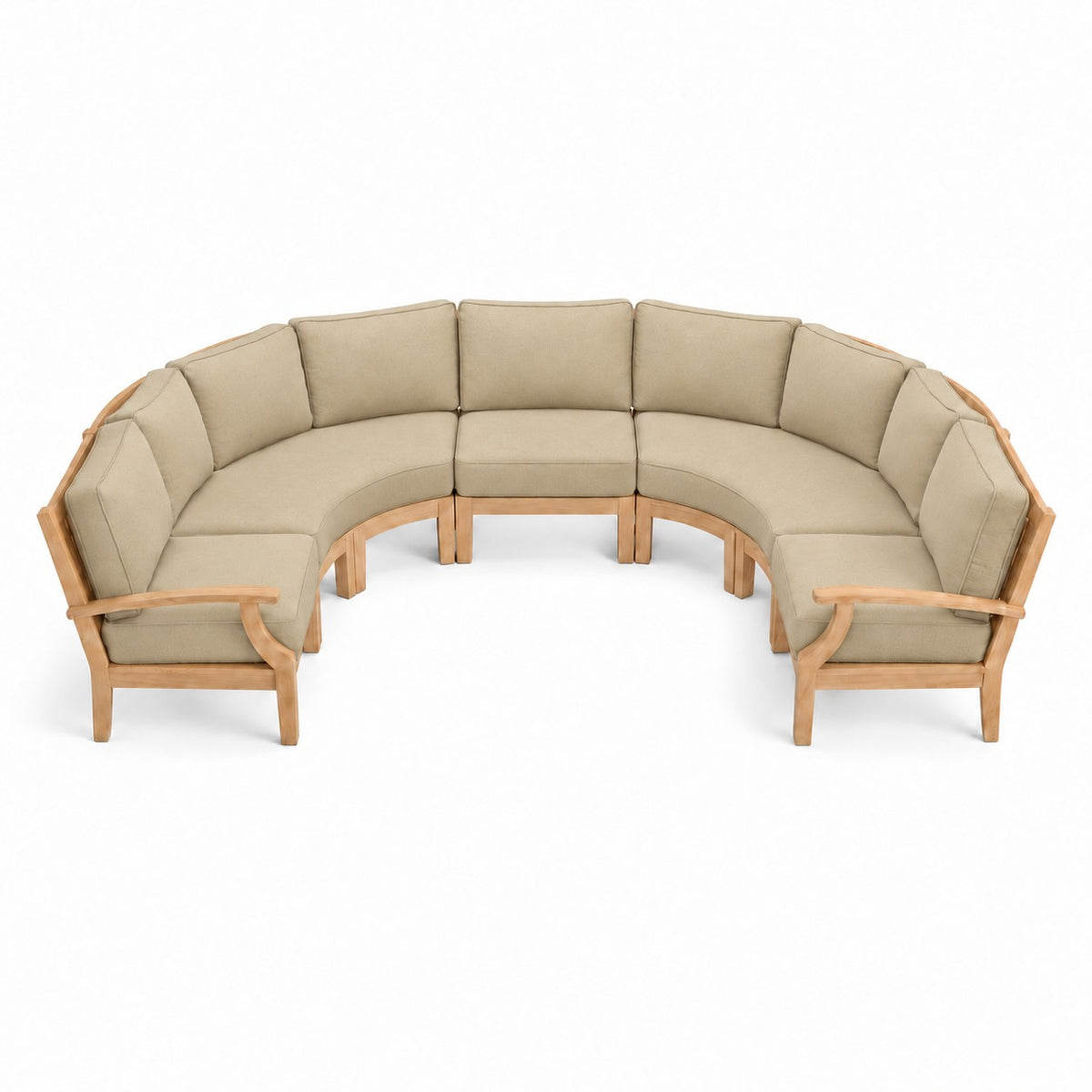 Mila Teak Curve U-Shape Sectional – 5 Piece in Sunbrella 48019 Spectrum Sand | Jr's Patio San Diego