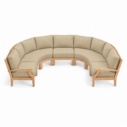 Mila Teak Curve U-Shape Sectional – 5 Piece in Sunbrella 48019 Spectrum Sand | Jr's Patio San Diego