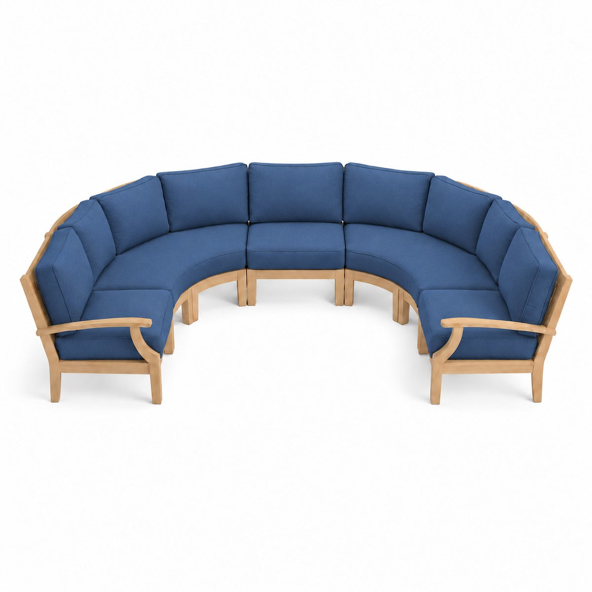 Mila Teak Curve U-Shape Sectional – 5 Piece in Sunbrella 48080 Spectrum Indigo | Jr's Patio San Diego