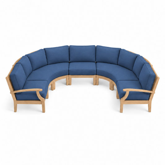Mila Teak Curve U-Shape Sectional – 5 Piece in Sunbrella 48080 Spectrum Indigo | Jr's Patio San Diego