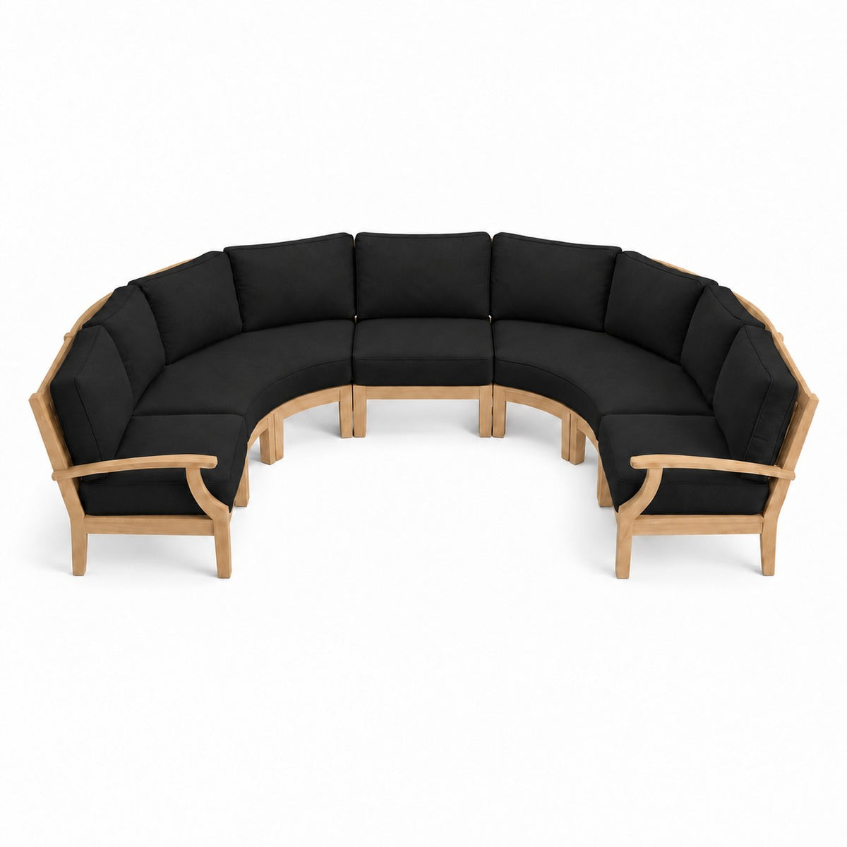 Mila Teak Curve U-Shape Sectional – 5 Piece in Sunbrella 5408 Canvas Black | Jr's Patio San Diego