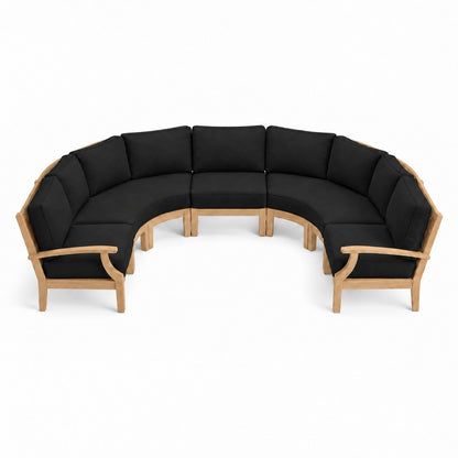 Mila Teak Curve U-Shape Sectional – 5 Piece in Sunbrella 5408 Canvas Black | Jr's Patio San Diego