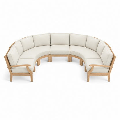 Mila Teak Curve U-Shape Sectional – 5 Piece in Sunbrella 5453 Canvas Canvas | Jr's Patio San Diego