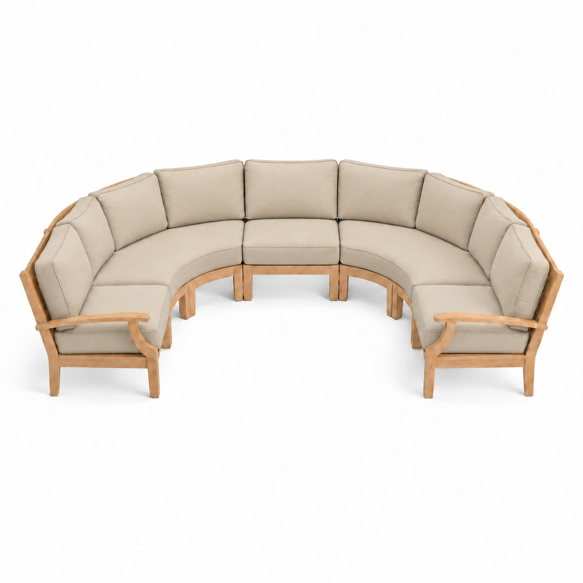 Mila Teak Curve U-Shape Sectional – 5 Piece in Sunbrella 5492 Canvas Flax | Jr's Patio San Diego