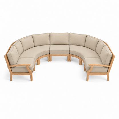 Mila Teak Curve U-Shape Sectional – 5 Piece in Sunbrella 5492 Canvas Flax | Jr's Patio San Diego