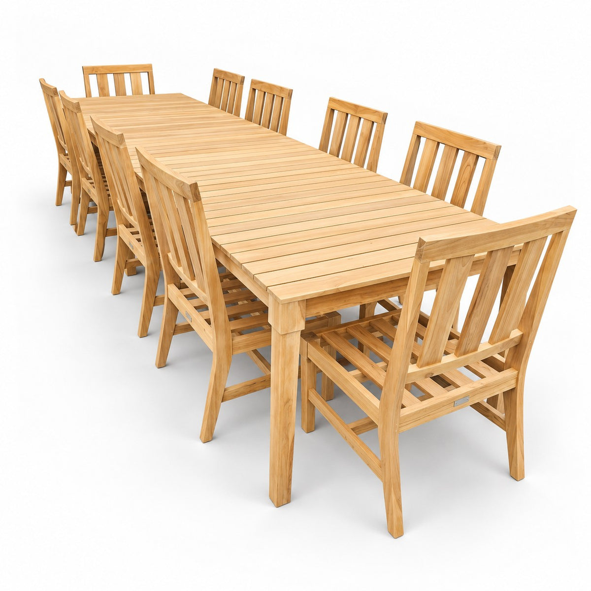 Mila Teak Dining Set – 12 Piece – solid teak frames without cushions | Jr's Patio San Diego