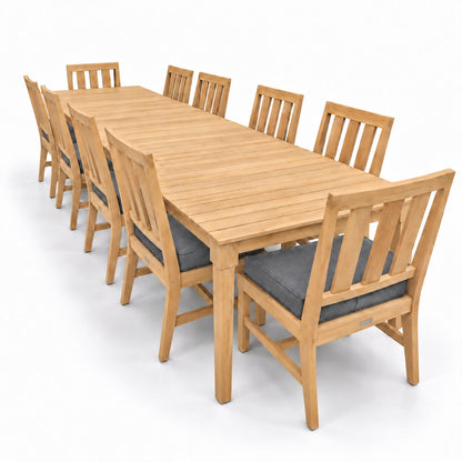 Mila Teak Dining Set – 12 Piece in Sunbrella 40434 Cast Slate | Jr's Patio San Diego