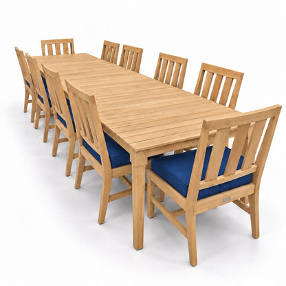 Mila Teak Dining Set – 12 Piece in Sunbrella 5439 Canvas Navy | Jr's Patio San Diego