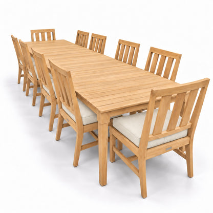 Mila Teak Dining Set – 12 Piece in Sunbrella 5453 Canvas Canvas | Jr's Patio San Diego
