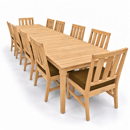 Mila Teak Dining Set – 12 Piece in Sunbrella 5488 Canvas Teak | Jr's Patio San Diego