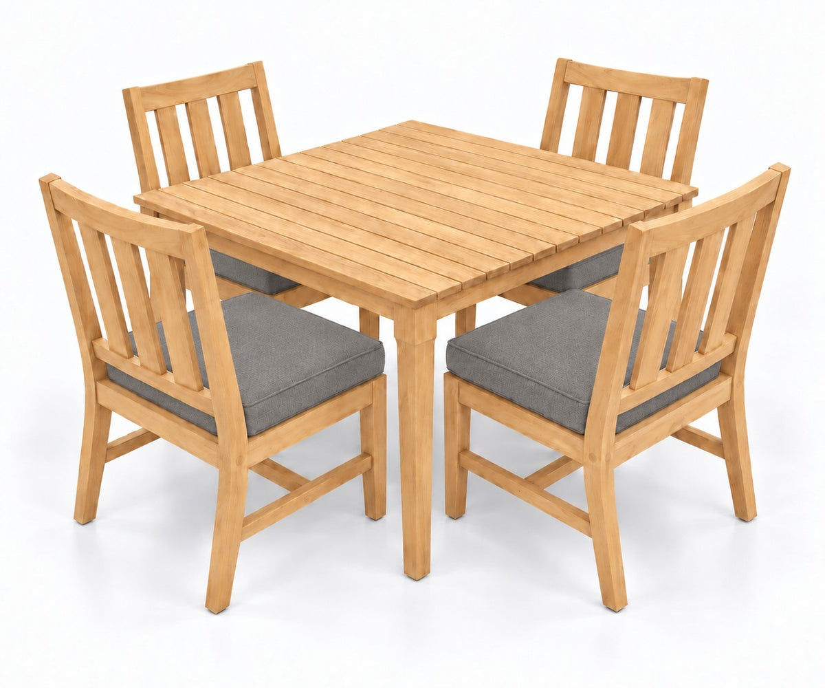 Mila Teak Dining Set – 5 Piece in Sunbrella 40432 Cast Shale | Jr's Patio San Diego
