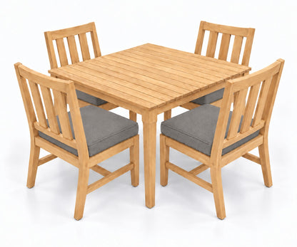 Mila Teak Dining Set – 5 Piece in Sunbrella 40432 Cast Shale | Jr's Patio San Diego