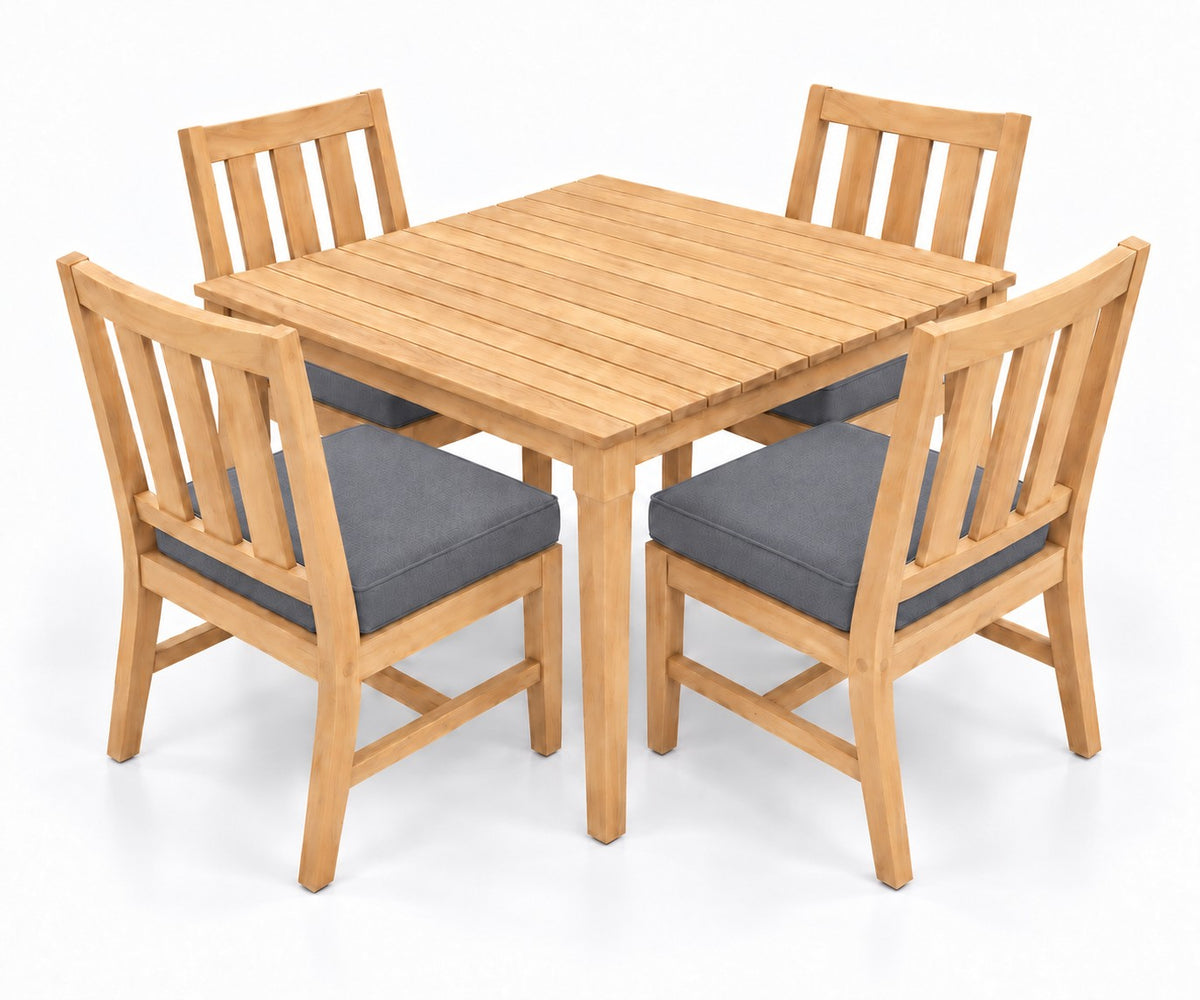 Mila Teak Dining Set – 5 Piece in Sunbrella 40434 Cast Slate | Jr's Patio San Diego