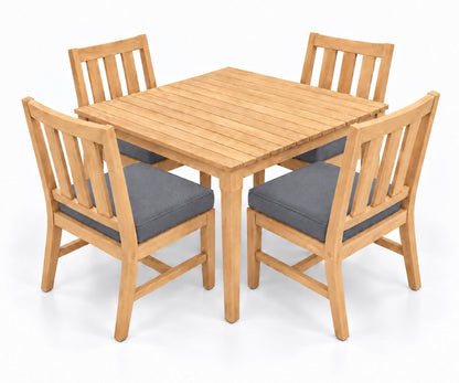 Mila Teak Dining Set – 5 Piece in Sunbrella 40434 Cast Slate | Jr's Patio San Diego