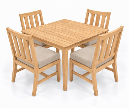 Mila Teak Dining Set – 5 Piece in Sunbrella 48019 Spectrum Sand | Jr's Patio San Diego