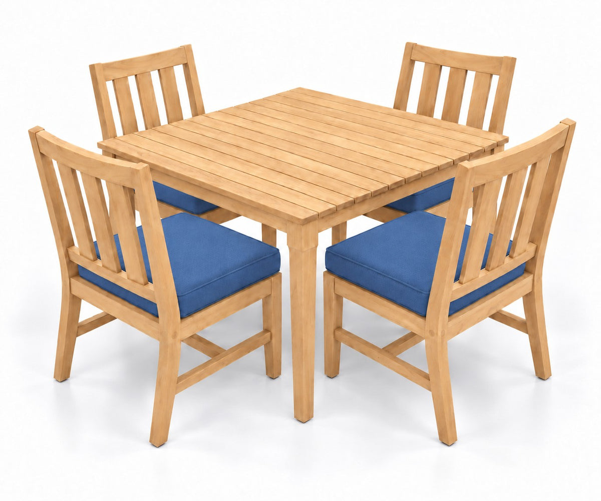 Mila Teak Dining Set – 5 Piece in Sunbrella 48080 Spectrum Indigo | Jr's Patio San Diego