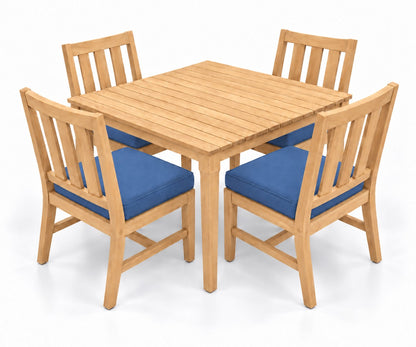 Mila Teak Dining Set – 5 Piece in Sunbrella 48080 Spectrum Indigo | Jr's Patio San Diego